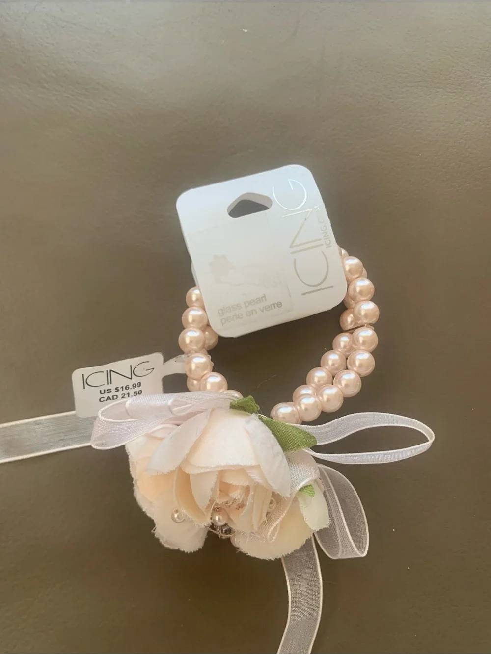 Icing Peach Pearl Floral 🪷 Wrist Bracelet with Ribbon